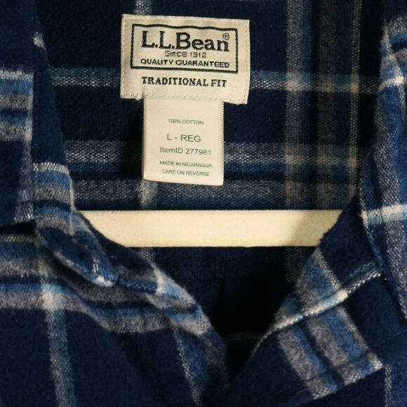 LL Bean Traditional Fit Mens Shirt Size L -Reg Blue Plaid Flannel Heavier Weight - Picture 4 of 5